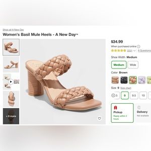 EUC Braided 2 Strap Slip on Sandal with rounded block Heel - Nude / Tan Size 9.5